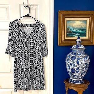 NWOT Women’s Jude Connally Navy & White Nylon & Spandex Lattice Print Dress